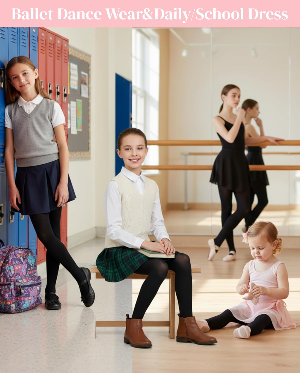Skiennix Ballet Footed Dance Tights - Elegant 50D for Toddler & Kids Girls