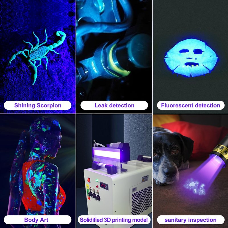 UV Flashlight Rechargeable 395nm Black Light for Pet Urine Detection, USB - C Portable Blacklight Mini Powerful Woods Lamp LED ultra violet Flashlights uv for Resin Curing, Leak Detection, Travel