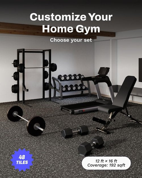 AIRHOP Exercise Equipment Mats - 0.56in Thick Interlocking Rubber Tiles | 192 Sq Ft Home Gym Flooring, 24 x 24in