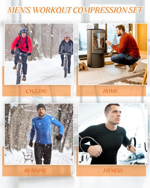 Hicarer 4/6 Set Men's Compression Shirts Pants Long Sleeve Base Layer Set Thermal Underwear for Men Running Gym Yoga Sports(6 Set,Dark Colors,Large)