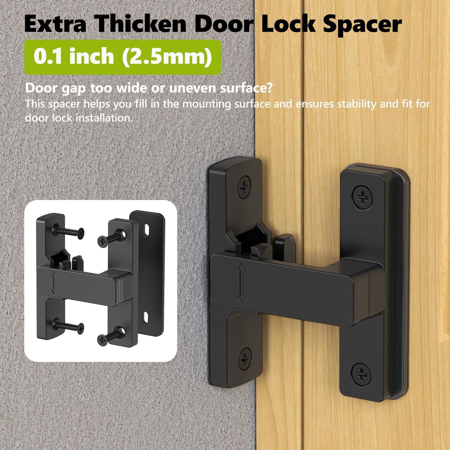 Barn Door Lock, 90/180 Degree Zinc Hardware Sliding Door Lock, Heavy Duty Flip Safety Door Latch for Screen, Cabinets, Bathrooms, Gardens, Barns, Pet Doors, Window Cabinets (Black-1Pack)