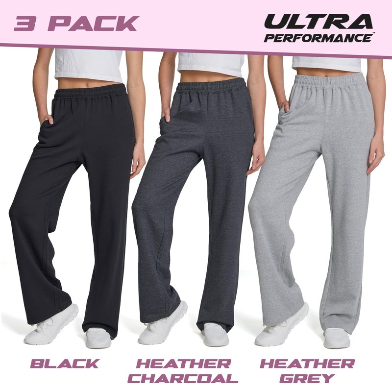 Ultra Performance Womens Sweatpants 3 Pack Open Bottom Wide Leg Lounge Sweatpant’s Pant Baggy Long Sweat Pants for Women