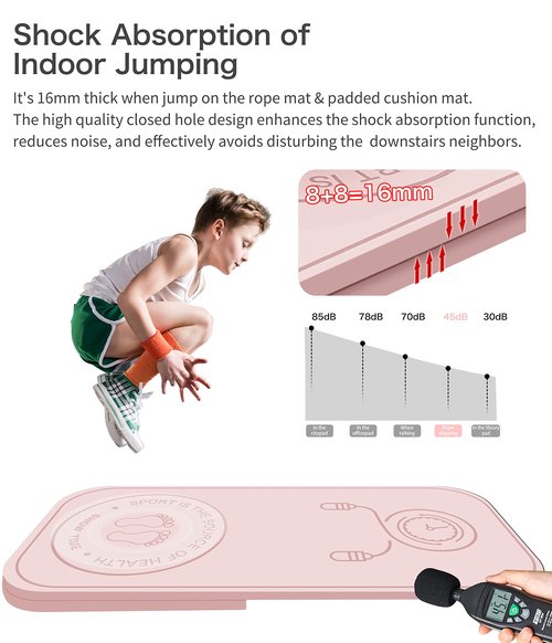 LERYG Jump Rope Mat - Shockproof Exercise Skipping Pad, All-Purpose Extra Thick High Density Anti-Tear Yoga Mat, Balance Pad Non Slip for Indoor and Outdoor (Pink)