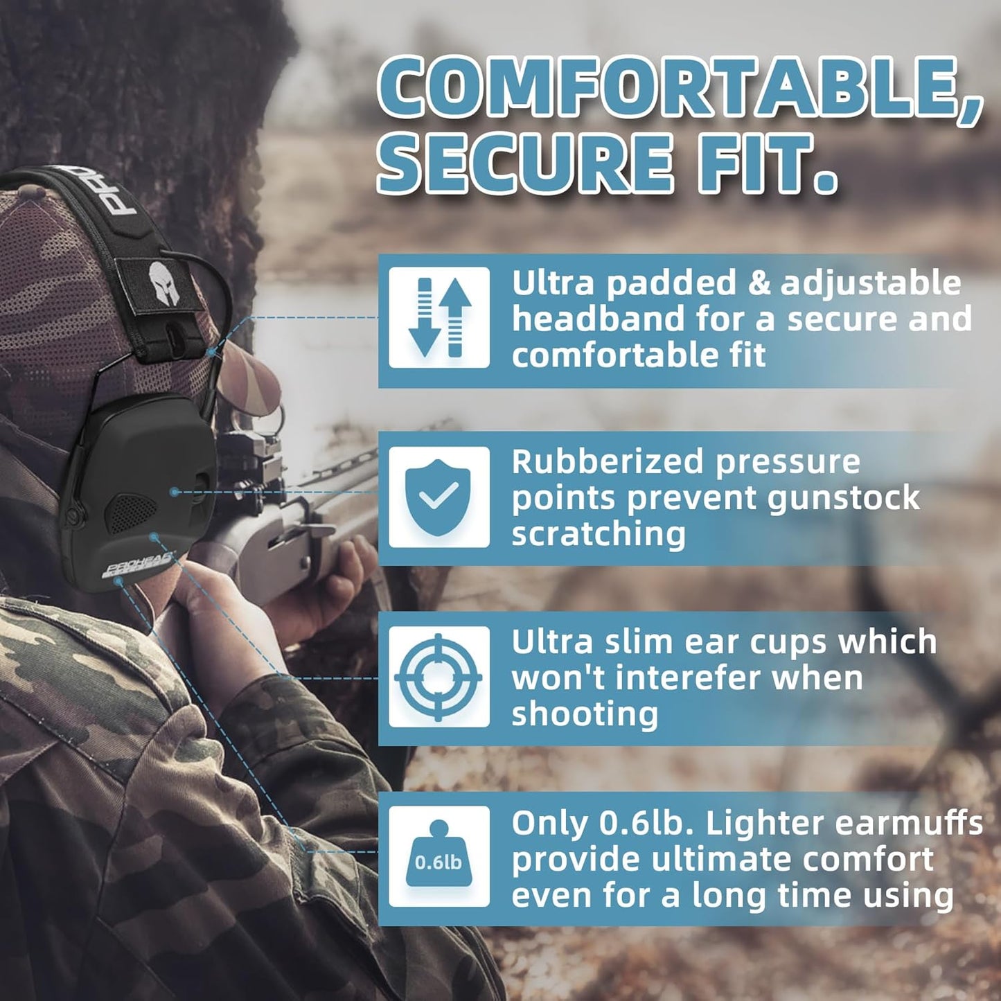 PROHEAR Electronic Ear Protection Muffs - 4X Sound Amplification & NRR 23dB Noise Reduction | Black