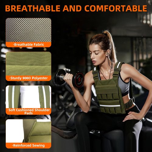 Weighted Vest for Men Women, Adjustable Tactical Weight Vests for Rucking Walking Running Crossfit Strength Training (Without Weight Blocks) Green