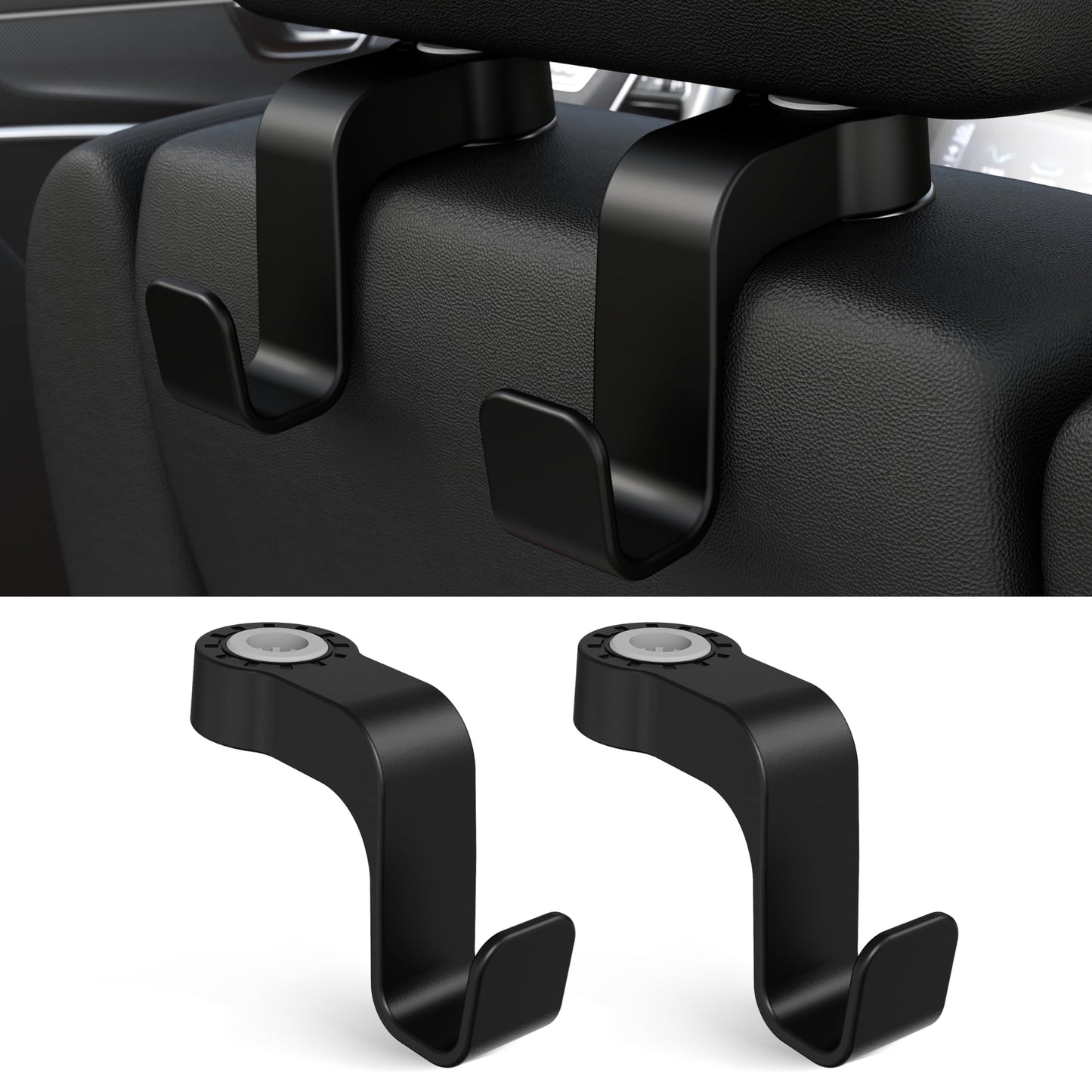 Amooca Car Seat Hooks Anti-Drop Headrest Storage Hanger Universal Fit Automotive Organizer for Purse Bag Coat Black 2 Pack