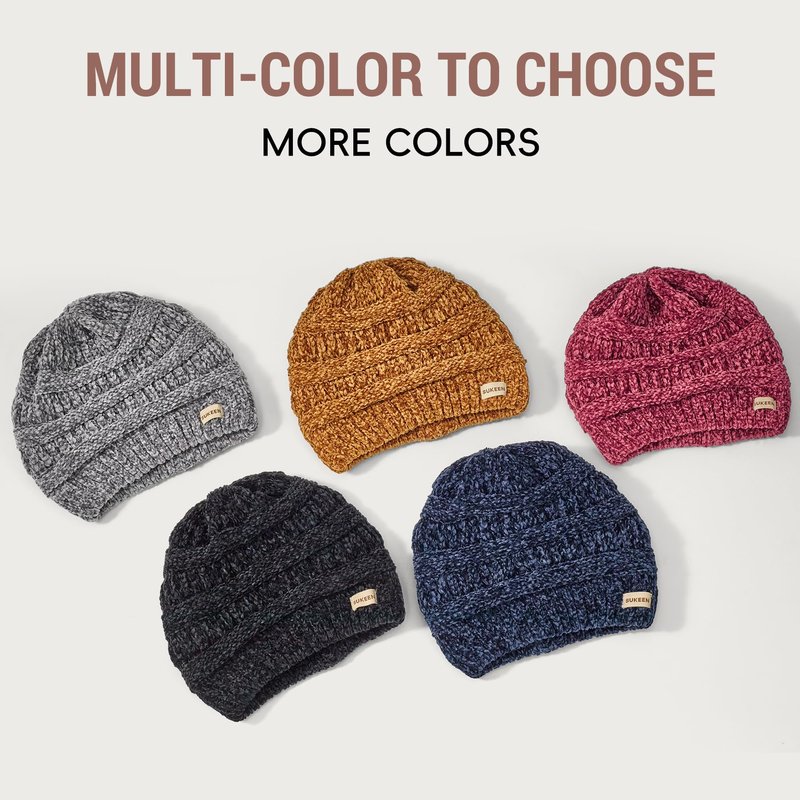 Sukeen Knit Beanie Hat for Women Thick Fleece Lined Winter Hat Warm Skull Cap Fashionable Knit Cap for Outdoor Black