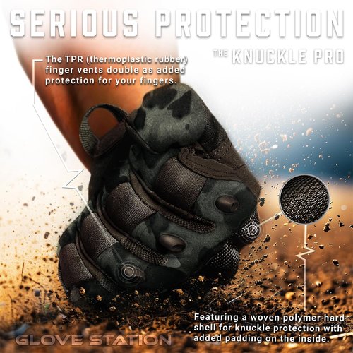 Glove Station Tactical Gloves - Touchscreen Utility Gear with Hard Knuckle Protection | Black Multicam, Medium