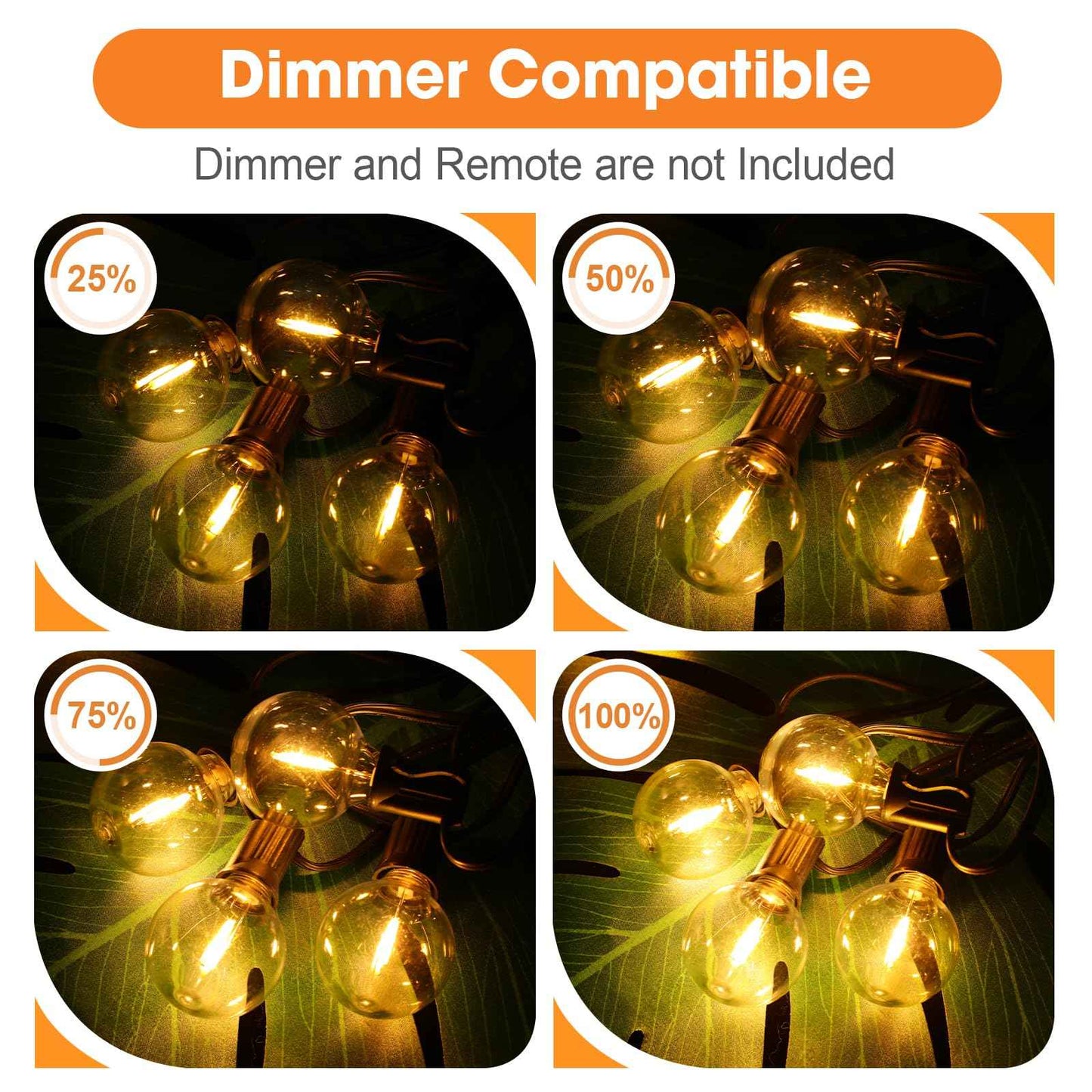 GvvooHome 25 Pack Dimmable G40 Led Replacement Light Bulbs, E12 Screw Base Waterproof LED Globe Bulbs Light for Indoor Outdoor String Lights, Patio Cafe Décor, Not Solar