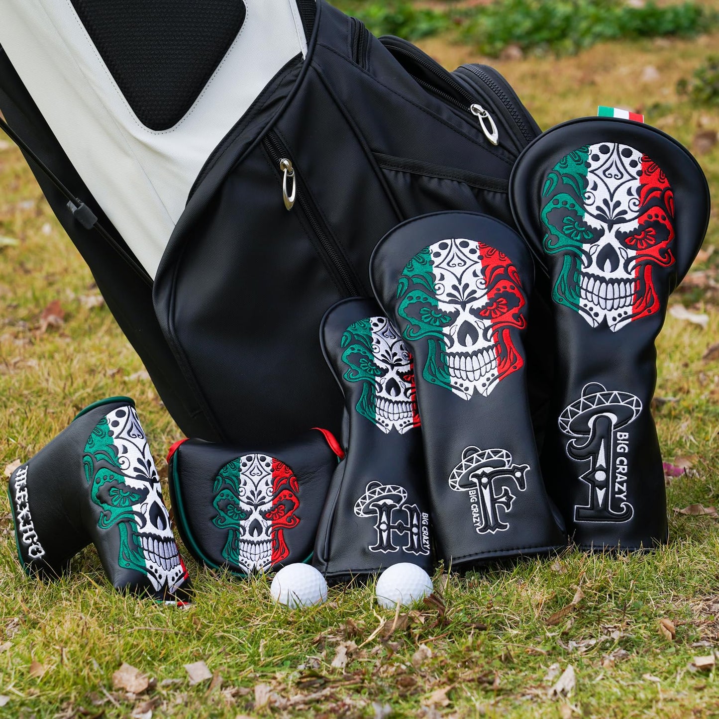 Big Crazy Funny Golf Head Covers, Driver Headcover, Hybrid Fairway Woods Putter Cover, Golf Gift Accessories for Men, Day of The Dead Skull Skeleton Design