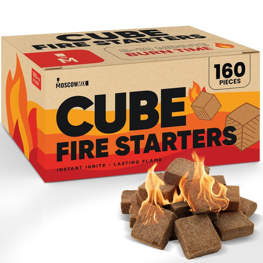 Moscow-Mix Fire Starter Cubes (160 PCS) Bulk Fire Starters for Grill, Campfires, Fireplace, Charcoal Starter, BBQ, Wood Stove, Fire Pits - Lighter Cubes - Odorless, Waterproof, Fire Starter Squares