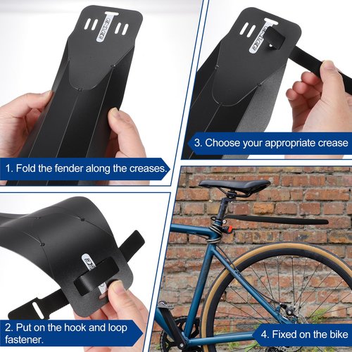 HARFINGTON 2pcs Mountain Bike Mud Guard Folding MTB Front & Rear Mud Guards with 4 Straps Lightweight Fits for Folding Bike MTB Road Bike, Black