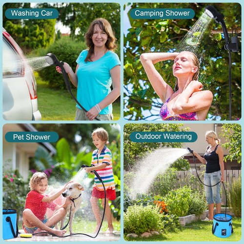 ALIESTFDNO Portable Shower for Camping with 20L / 5.28 Gallons Foldable Bucket, 7800mAh Rechargeable Shower Pump, Outdoor Shower Kit with Digital Display for Hiking, Travel, Car, Pet