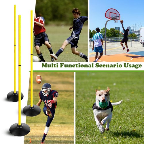 TNZMART 4.9FT Training Agility Poles Set Detachable Soccer Training Sticks Slalom Poles with 10 Disc Cones and Speed Ladder (Pack of 6, Yellow)