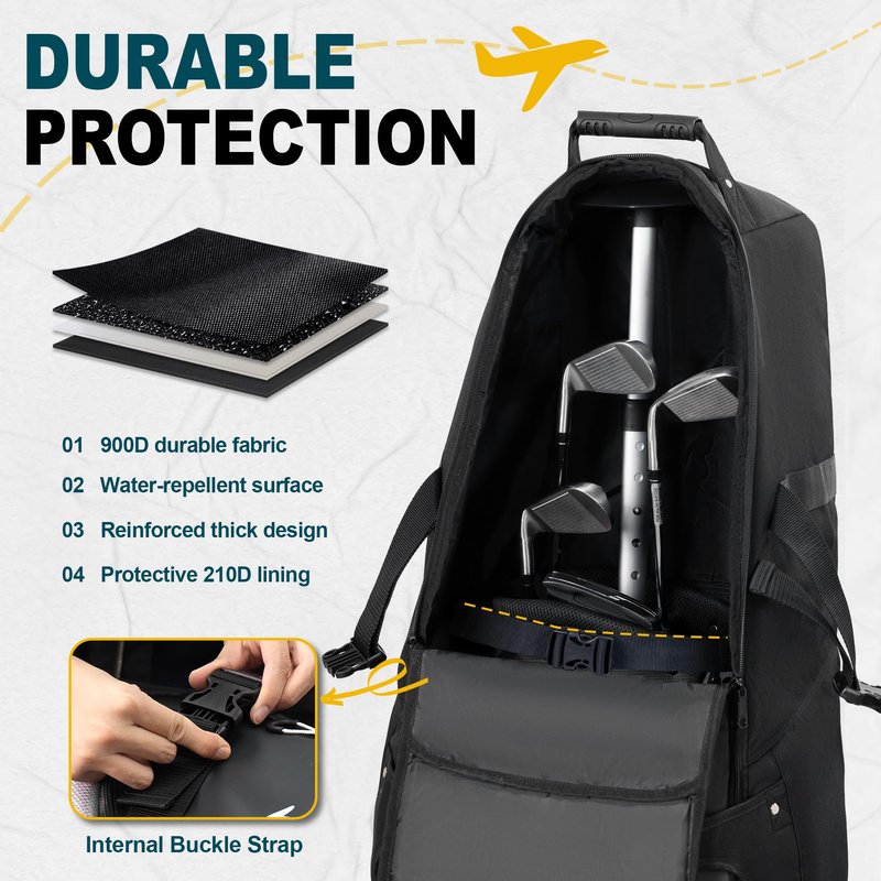 UNIHIMAL Soft-Sided Golf Travel Bags for Airlines with Wheels, Golf Club Travel Covers 900D Wear-Resistant Oxford, Waterproof, Universal Size（Black-Gray）