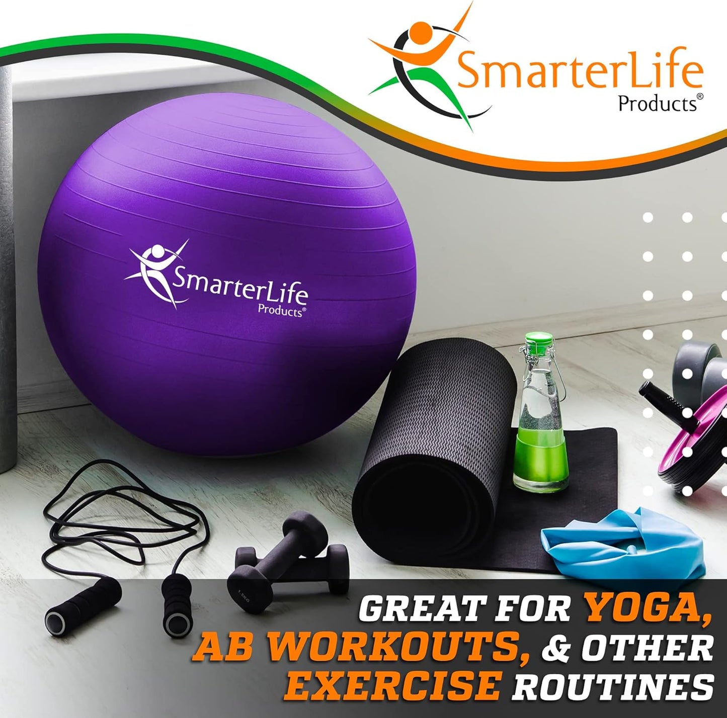 SmarterLife Yoga Ball - Fitness & Stability Exercise Ball for Core Workouts | Anti-Burst Design
