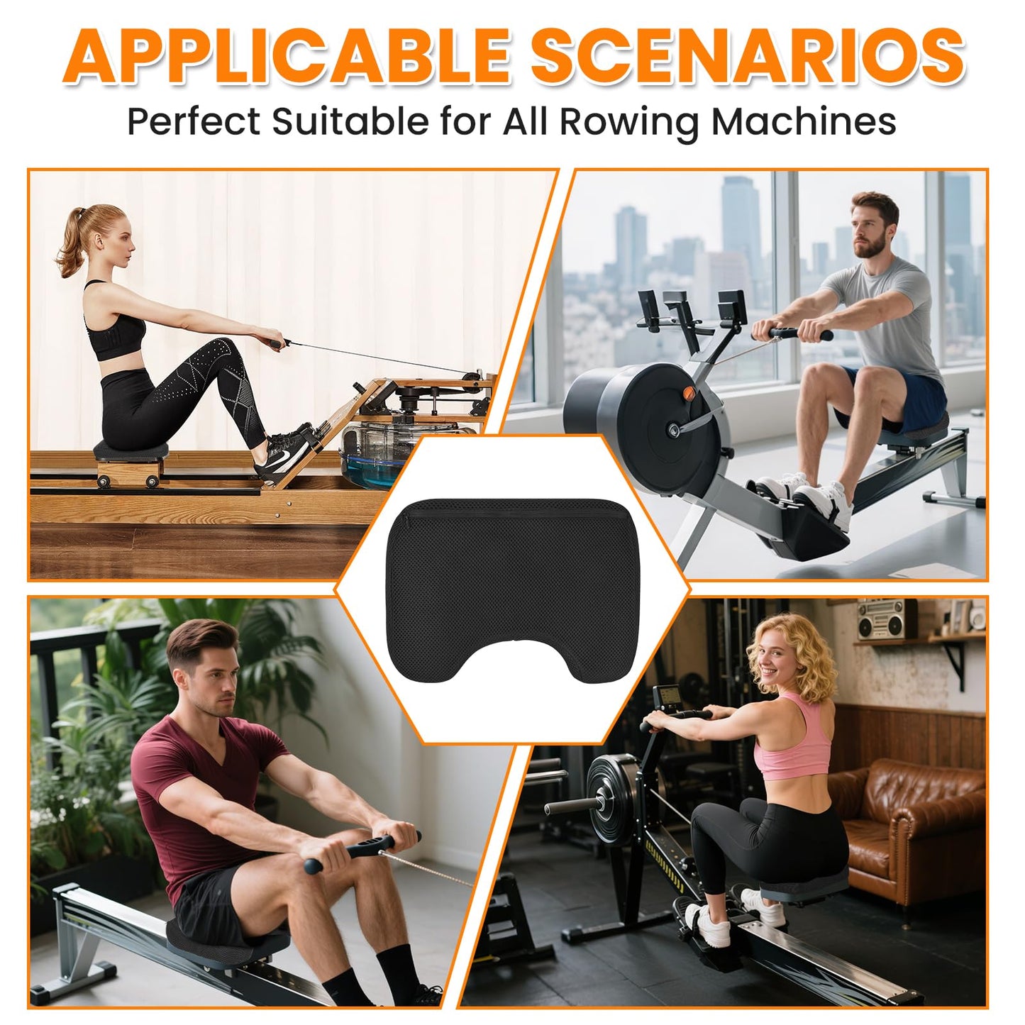 Rowing Machine Seat Cushion, Rowing Machine Seat Cushion Compatible with Concept 2 Rower, Hydrow, Peloton and More Rowing Machines, Concept 2 Rower Accessories(Black)
