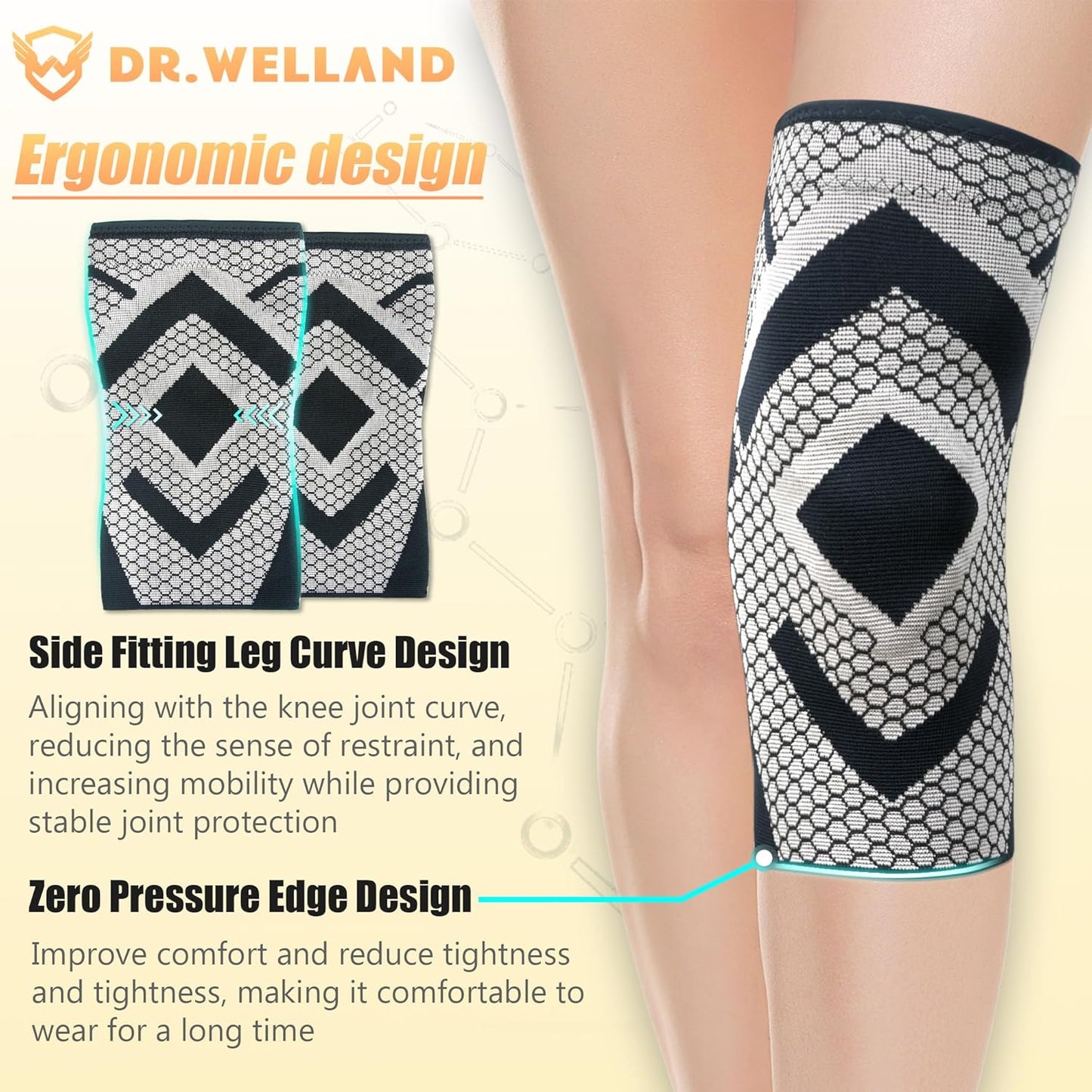 Skiennix Knee Support Brace - Thermal Compression Pads for Men & Women | 2-Pack for ACL & Arthritis Relief (Large)