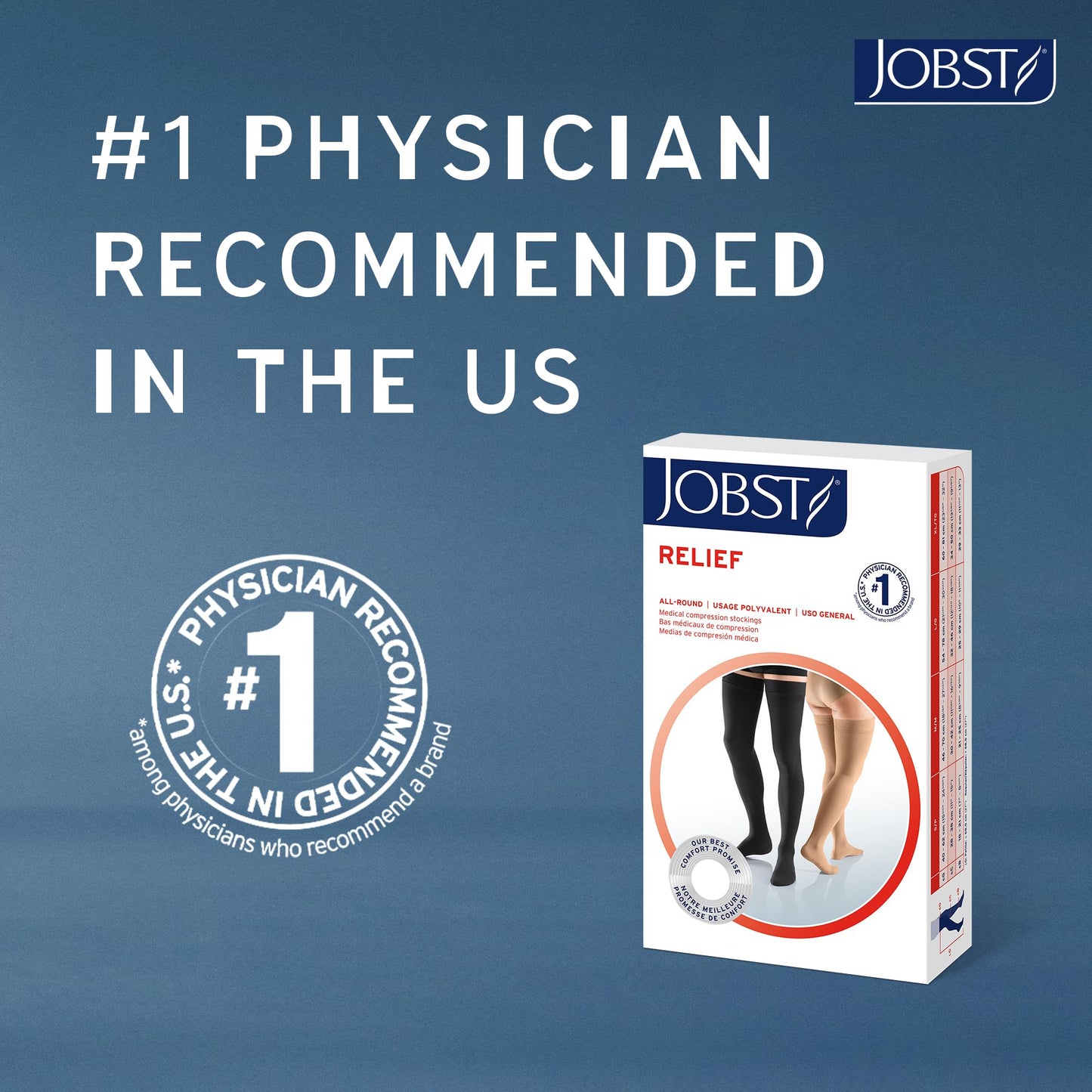 JOBST Relief Thigh High Graduated Compression Stockings 15-20mmHg - Comfortable Unisex Design with Silicone Dot Band - Open Toe, Beige, Medium