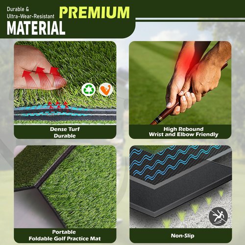 Fanshaw Heavy-Duty Foldable Golf Hitting Mat - Indoor/Outdoor Swing & Chipping Practice Mat with 10mm EVA Backing, Portable Golf Training Gifts for Men & Women