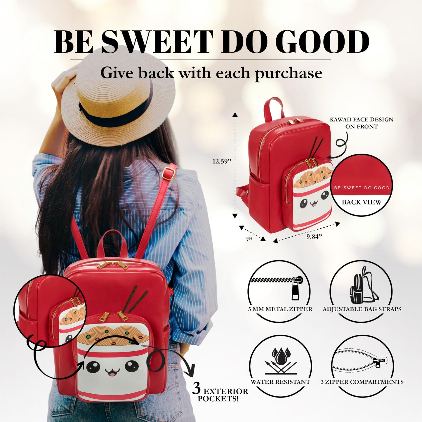 Remember Like Yesterday - Kawaii Ramen Noodle Backpack Purse | Women and Kids Fashion Backpack Purse | Faux Leather