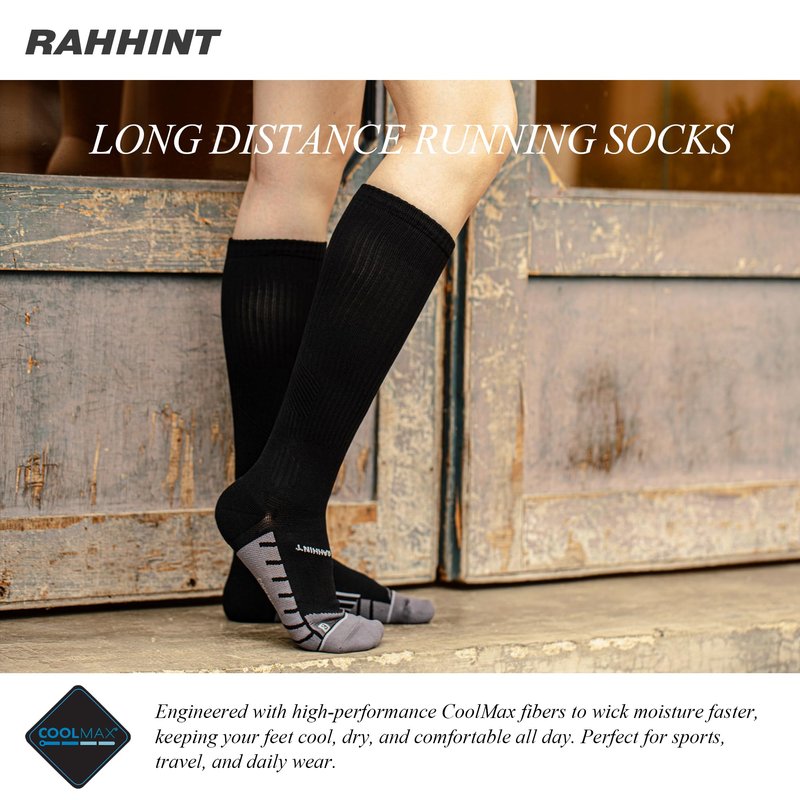 Rahhint Compression Socks for Flying 20-30 mmHg Athletic Socks Knee High Padded Cushion for Long Distance Travel & Running