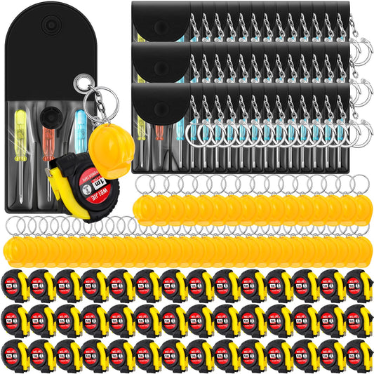 Jutom 9 Pcs Mini Construction Helmet Keychains Tape Measure Screwdriver Bulk for Men Adult Party Favors Tool Christmas Gifts