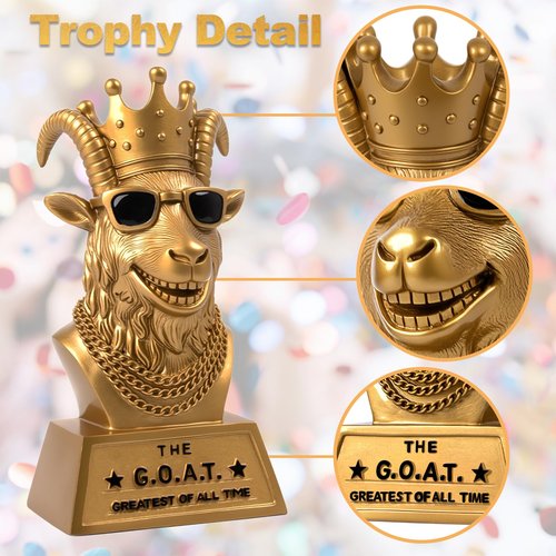 Goat Trophy Winner Award - Handmade 6 Inch Funny Greatest of All Time Trophy for Fantasy Football Champion, Office MVP, Employee Recognition, Boss & Coworker,Winner & Gag Gifts for Men, Friends