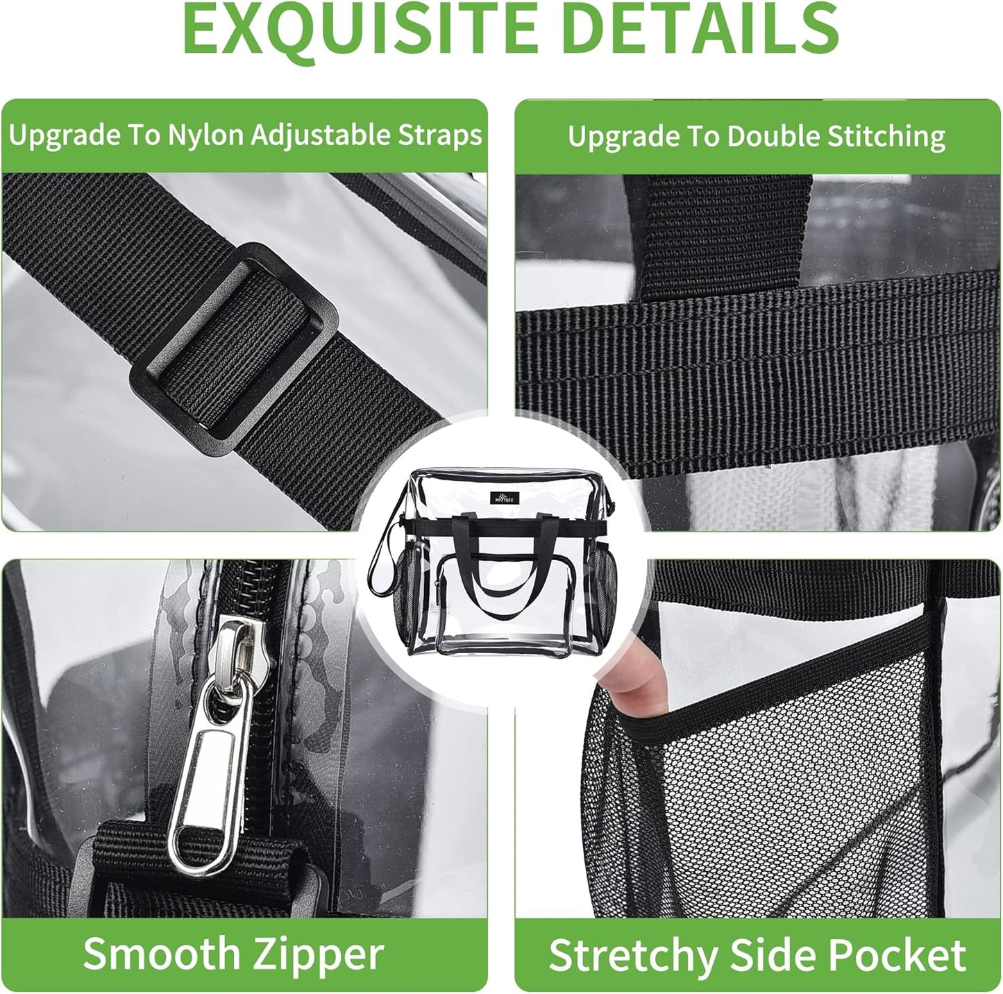MAY TREE Clear Stadium Tote Bag - 12x6x12 Clear Lunch Bag with Reinforced Straps for Events | Gym Use