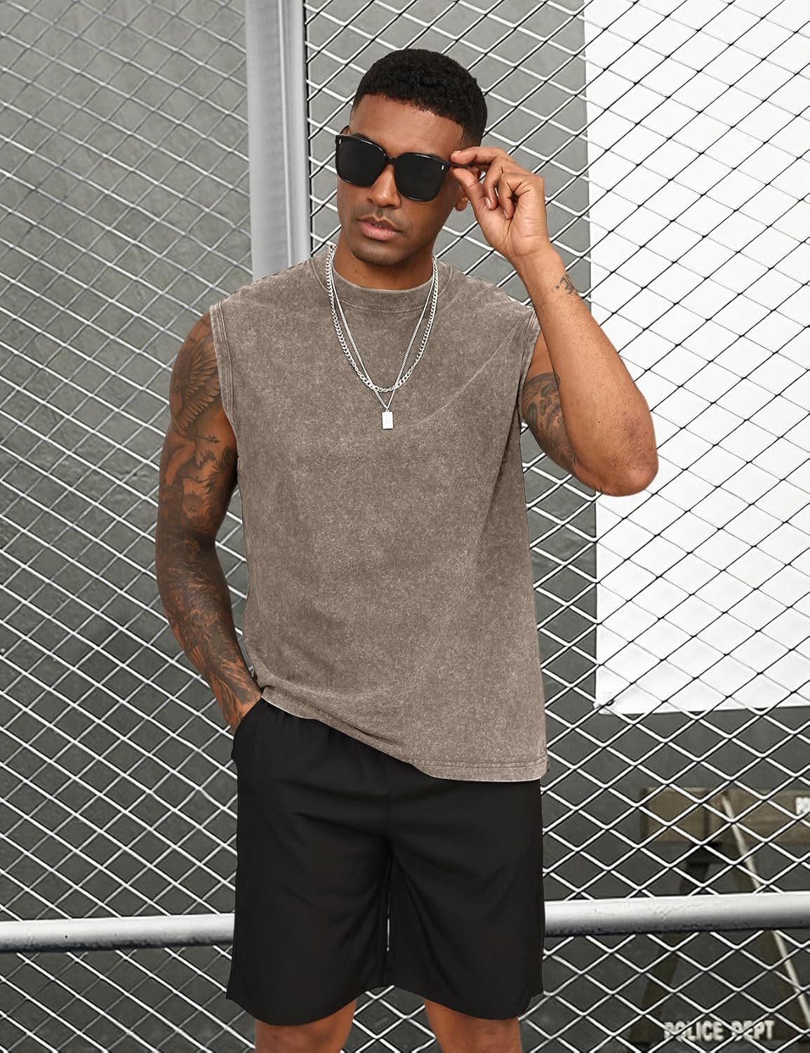 Yimoon Men's Tank Tops - Sleeveless Cotton Workout Tees | Acid Wash Loose Fit Gym Shirts