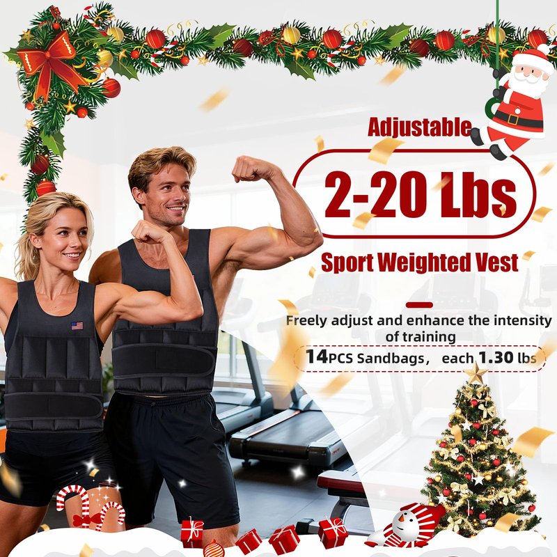 Wolliwa Adjustable Weighted Vest for Men Women,2-20 Lbs Adjustable Weights Weighted Vest with Straps Running Weight Vest Walking Strength Training Fitness,Black,14 PCS Sandbags,Each 1.27 Lbs