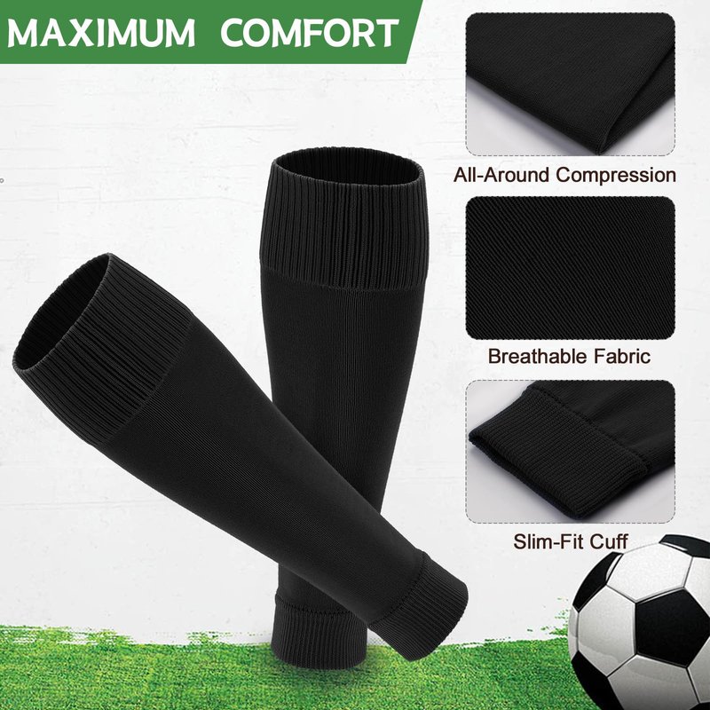 Ultrafun 3 Pairs Leg Sleeves, Pre-cut Soccer Sleeves Compatible with Grip Socks, Shin Guards Sleeves for Soccer, Football, Basketball, Rugby (Black, M)