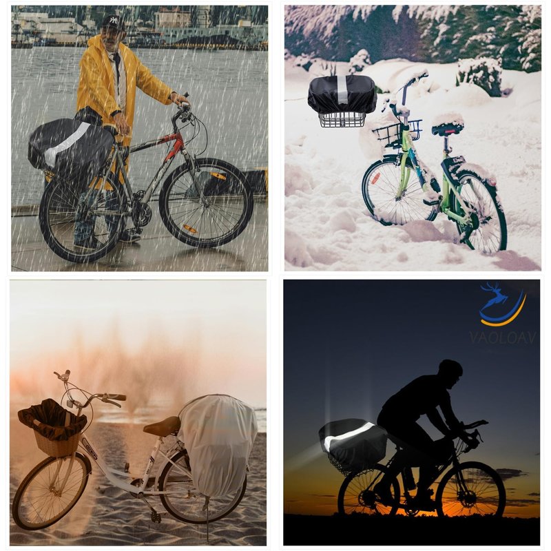 VAOLOAV 35L Bicycle Basket Waterproof Rain Cover with Reflective Strip Bicycle Rear Rack Rain Cover Black