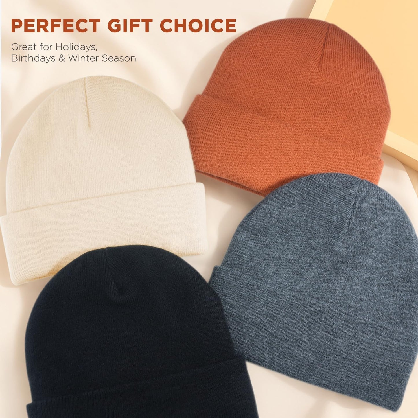 LEADUWAY 2 Pack Beanie Hats for Women & Men Winter, Satin Lined Beanies, Double Layer Warm Womens Winter Hats (US, Alpha, One Size, Black/Dark Grey