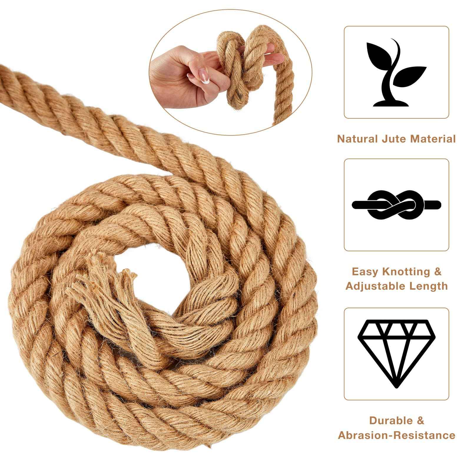 Kweetle Jute Rope 1/2 Inch x 50 FT, Hemp Rope Twisted Heavy Duty Jute Rope, Manila Rope for Home Decor Crafts Swing Rope Railing Climbing Decorating