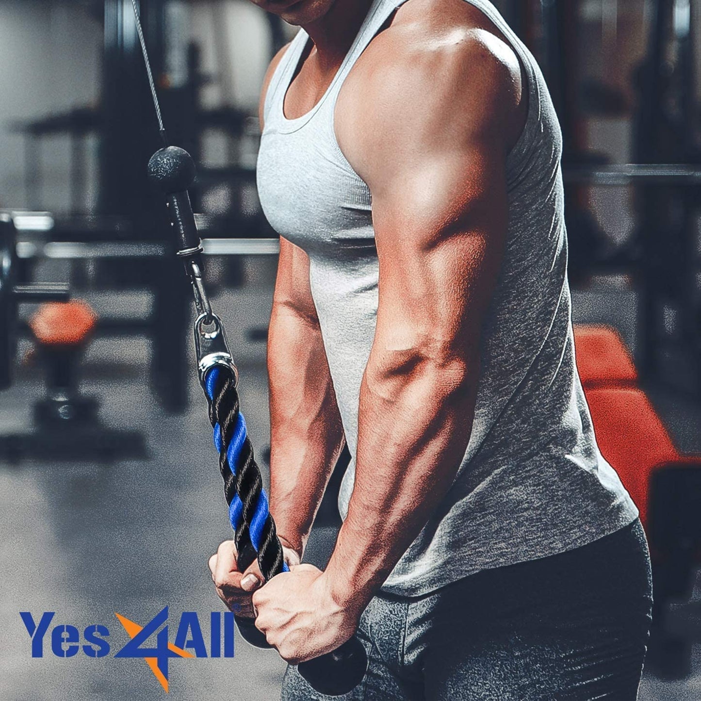 Yes4All Deluxe 27" Red & Black Tricep Rope with Carabiner, Exercise Machine Attachments, Pulley System Pull Down Rope, LAT Cable Attachment for Row Machine & Cable Machine