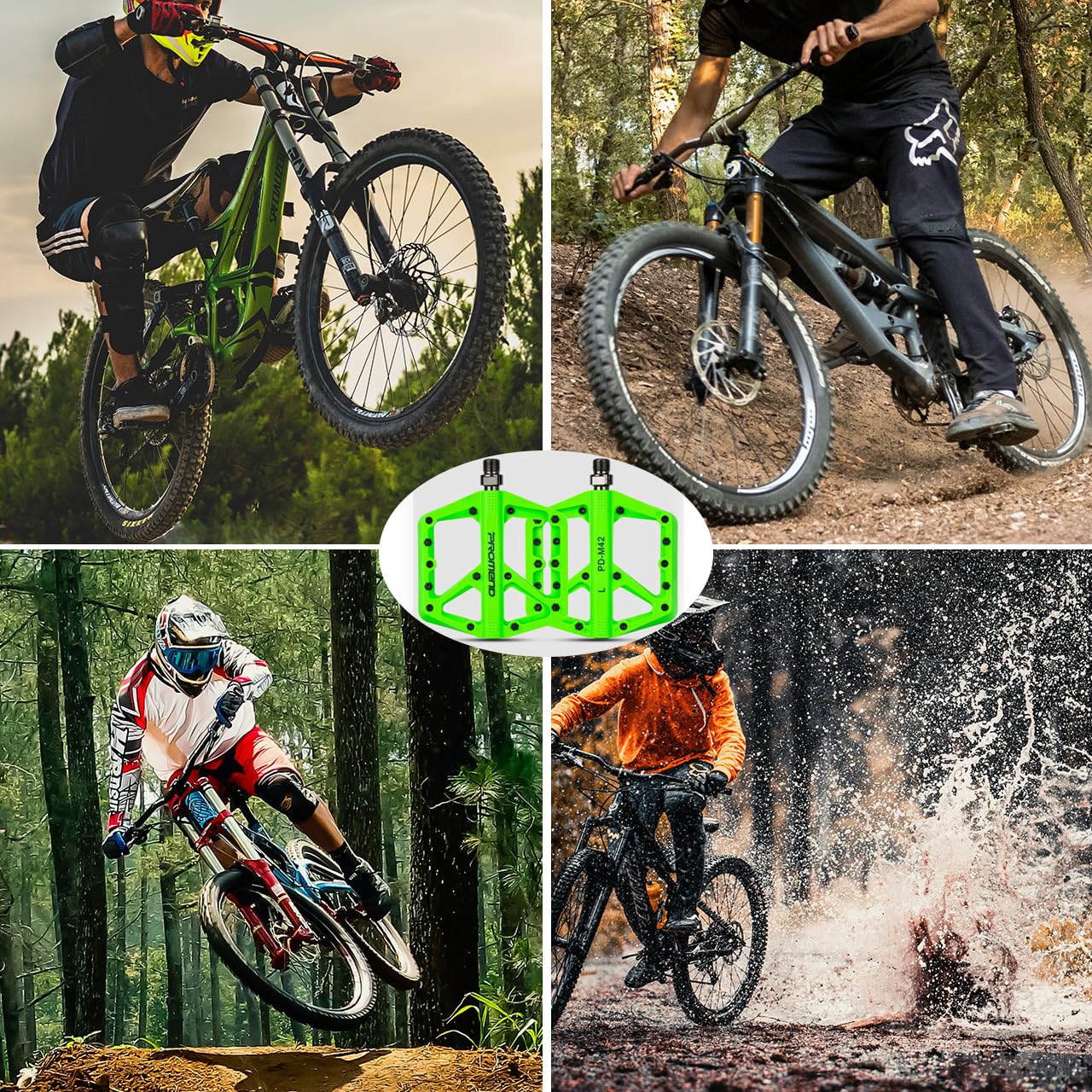 Mountain Bike Pedals - Durable Nylon DU Bearing Platform Pedals for MTB and BMX (Green)