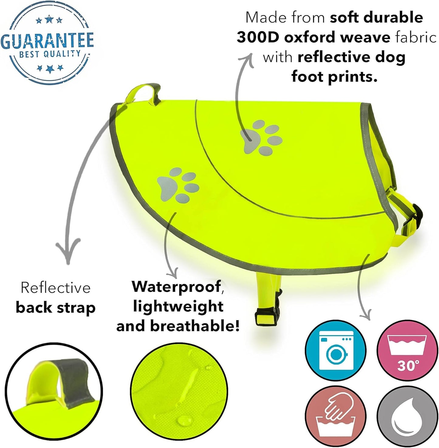 Skiennix Dog Reflective Vest - High Visibility Safety Jacket with Elastic Straps | Yellow, XX-Large
