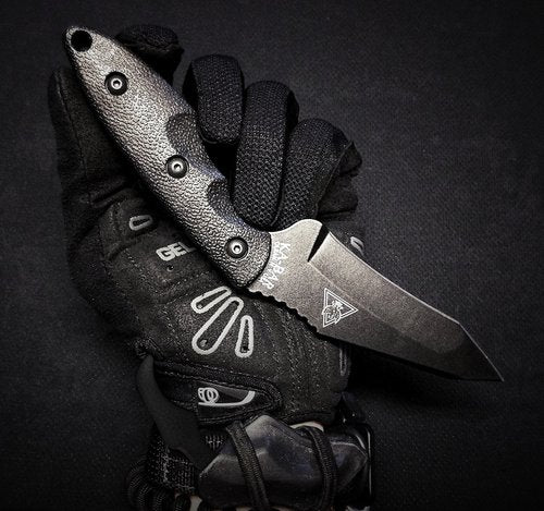 KA-BAR TDI Hinderer Hell Fire Fixed Blade Knife 3.563" Tanto Point 1095 Cro-Van Black Blade Ultramid Handle Black