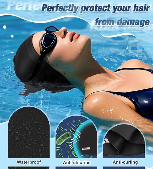 Aegend Swim Caps - Durable Silicone Swim Hats for Long Hair | Waterproof & Easy to Wear