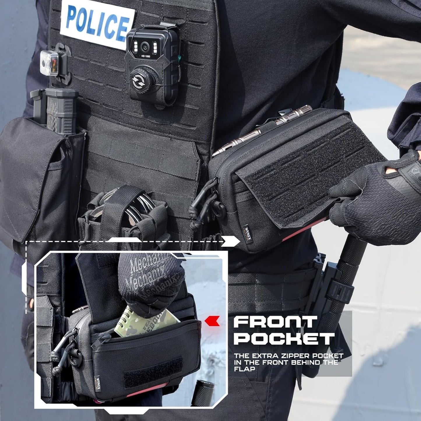 WYNEX Tactical Molle Admin Pouch - Utility EDC Bag with Laser Cut Design & American Flag Patch