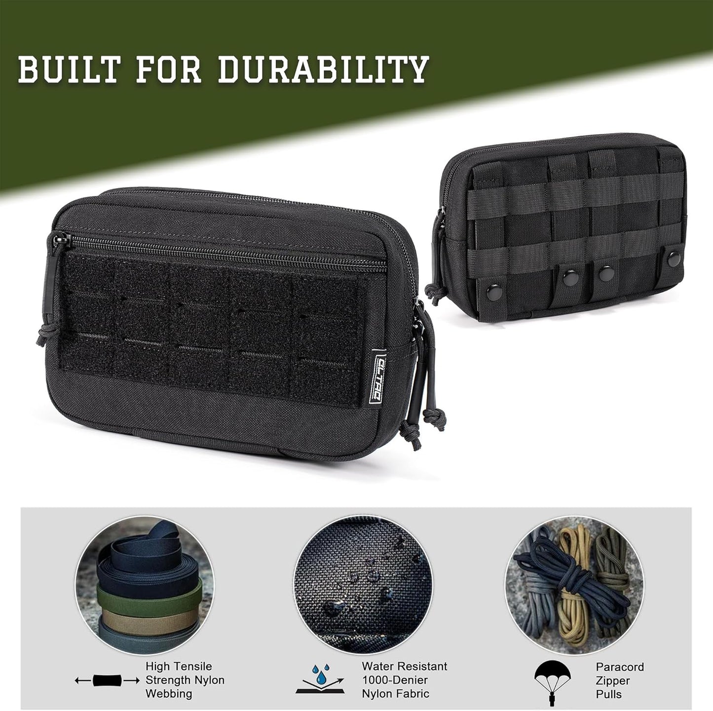 Skiennix Tactical Molle Admin Pouch - Utility EDC Tool Bag with US Flag Patch & D-Ring