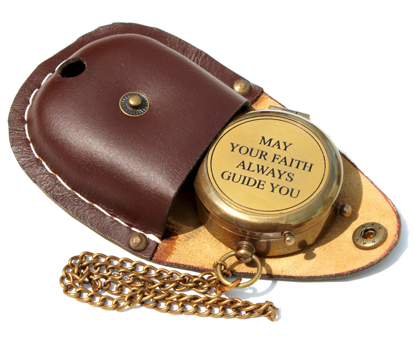 May Your Faith Always Guide You Engraved Working Compass with Leather Case Compass Religious Gift for Men & Women - Baptism, Confirmation, Communion Compass for Boys Graduation Gift