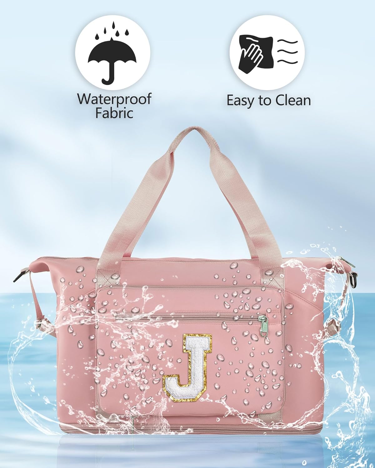 Skiennix Initial Duffle Bag - Trendy Travel & Gym Overnight Bag with Shoe Compartment | Pink J