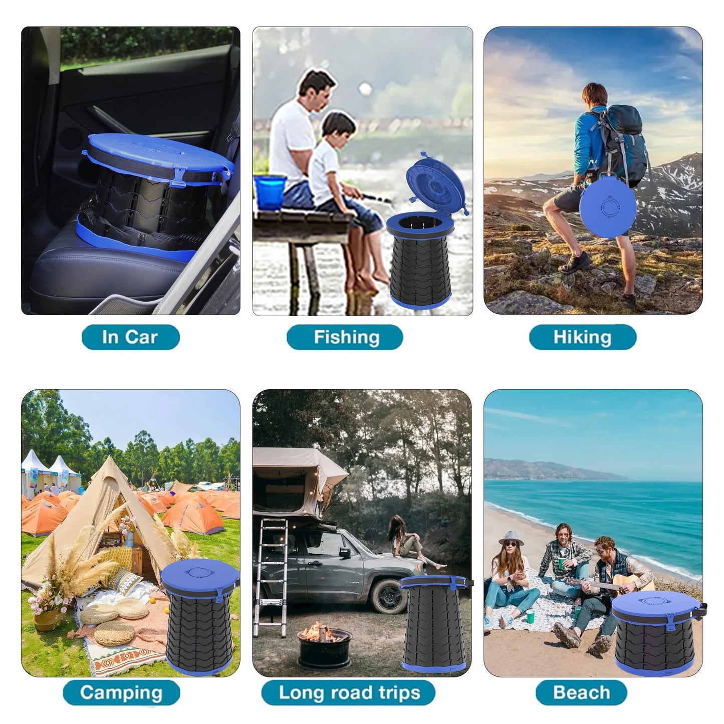 ALEVMOOM XXL Portable Toilet for Camping,880lbs Capacity,19.7" H Adjustable Outdoor Toilet with 7 Garbage Bags,Porta Potty for Adults,Collapsible Luggable Loo for Camping-Blue