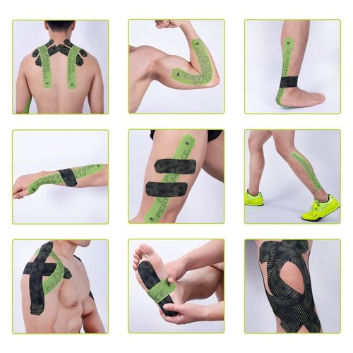 FitPoint Synthetic Kinesiology Tape Ultra-Sticky Adhesive Athletic Tape 40 Count Precut Strips 2 Rolls Pain Relief Joint Support Waterproof Elastic Sports Tape for Shoulder Knees Wrist Ankle Feet