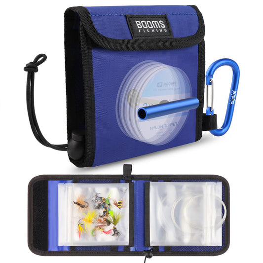Booms Fishing Leader Holder Wallet: Fly Fishing Tippet Line Storage with10 Clear Pocket and Tippet Holder - Blue Fly Fishing Bag with Carabiner Clip, SH2 S