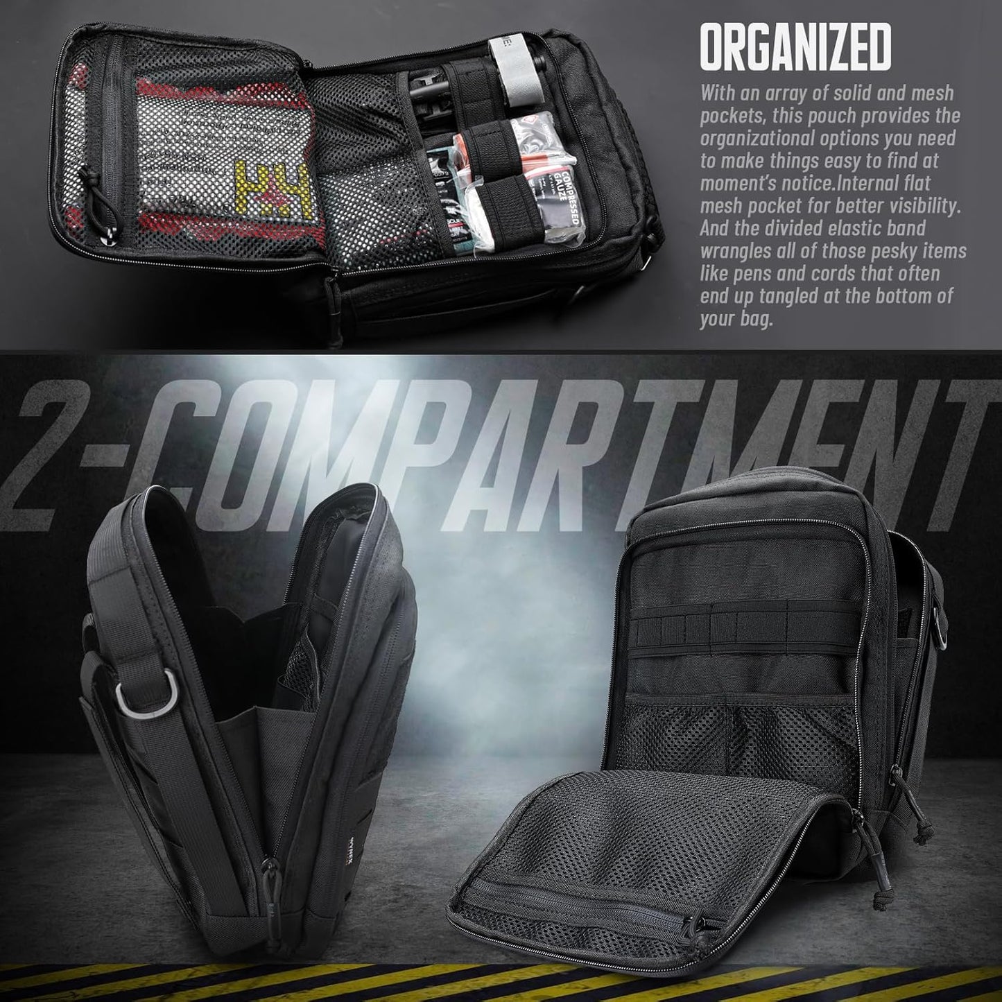 WYNEX Tactical Molle Admin Pouch - Large Capacity EDC Organizer with Double Layer Design & Elastic Webbing
