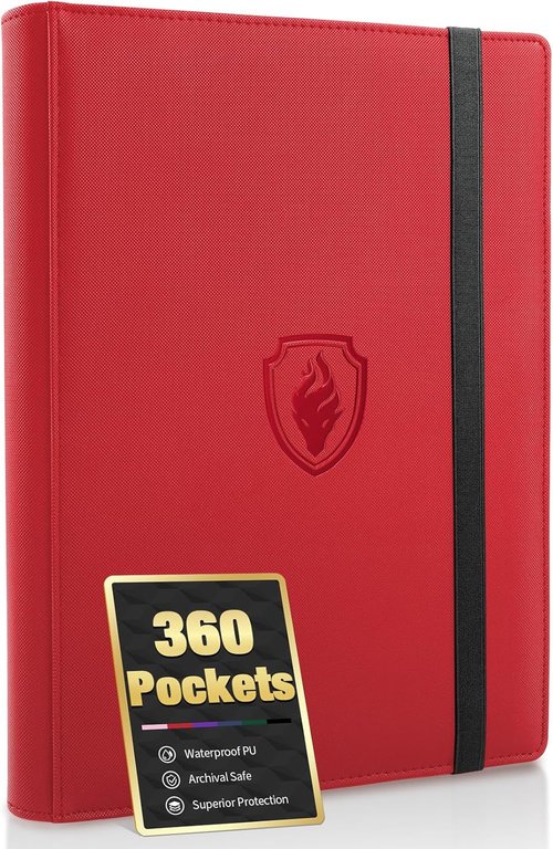 Fabmaker Premium 9 Pocket Card Binder - Sturdy PU Cover for 360 Cards | Sleek Red Trading Card Album
