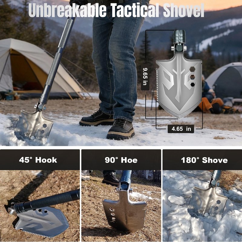 Tactical Survival Walking Stick, 16-in-1 Hiking Staff Heavy-Duty Collapsible Multitool for Camping, Reliable Tactical Kit for Outdoor Adventures, 7Tubes + Tactical Shovel